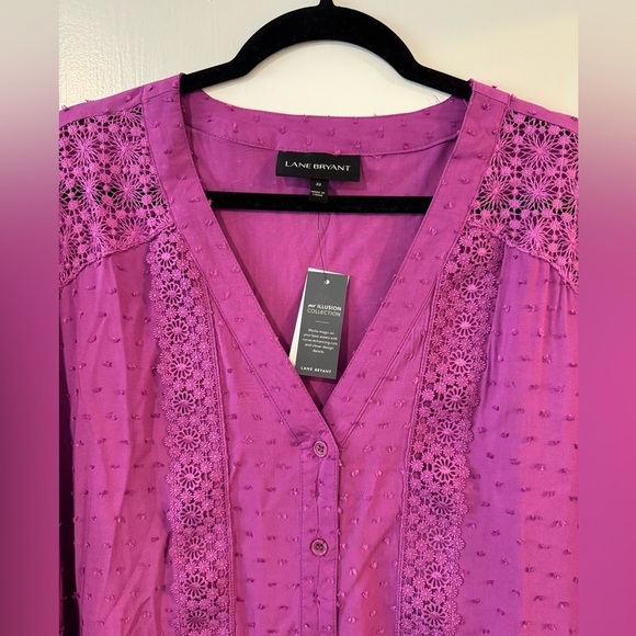 NWT Lane Bryant fuschia Swiss dot and lace Women's Top long sleeve size 22 - Picture 4 of 5